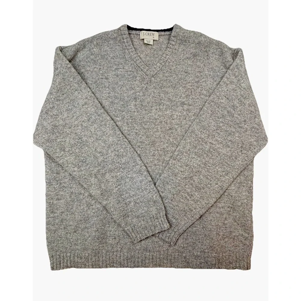 Men’s VTG Y2K J Crew V Neck Sweater 100% Wool Shetland Gray Size XL READ